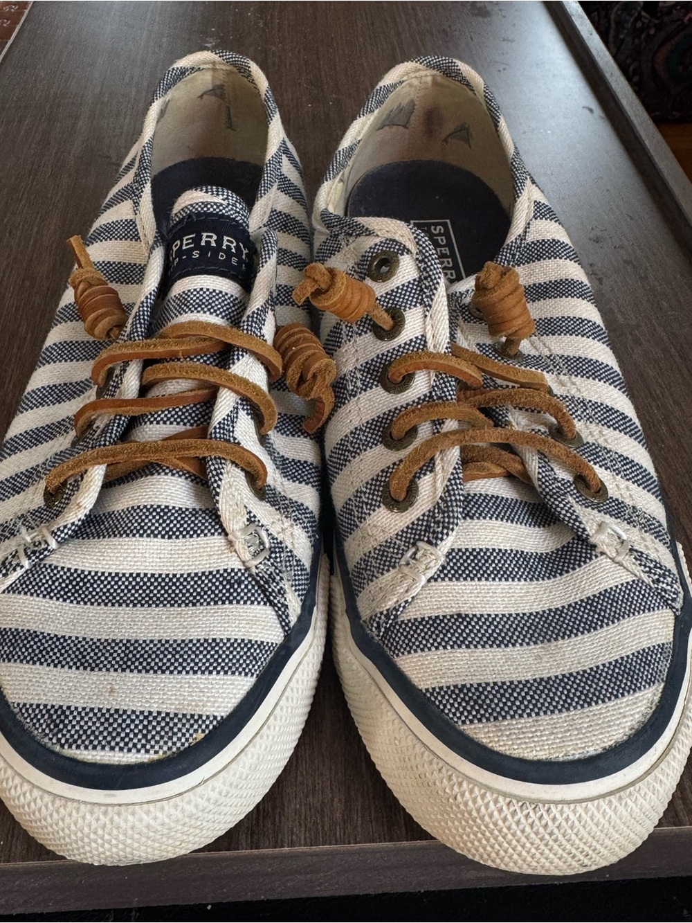 Women Sperry Seacoast sneakers Navy and White Striped Canvas